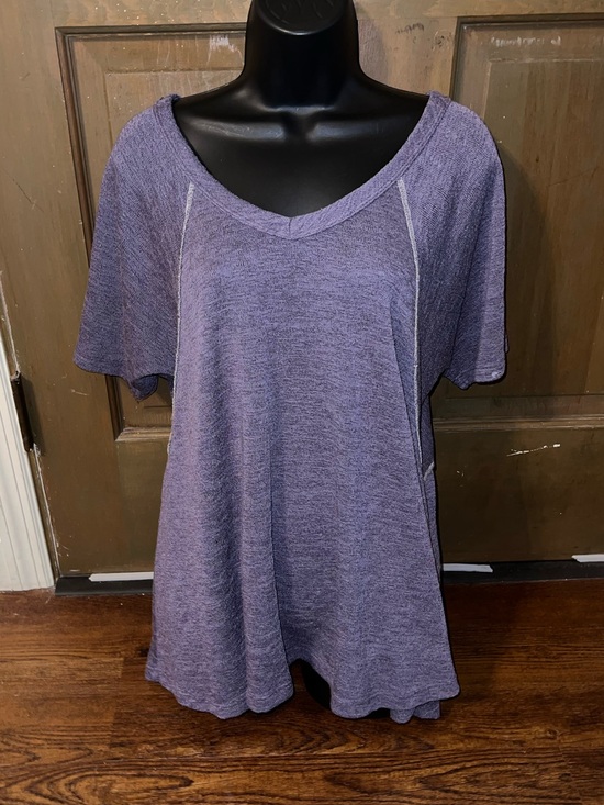 easel Tops - Easel Purple Mineral Wash V-Neck Knit Tunic Short Sleeve Oversized Boho Size M